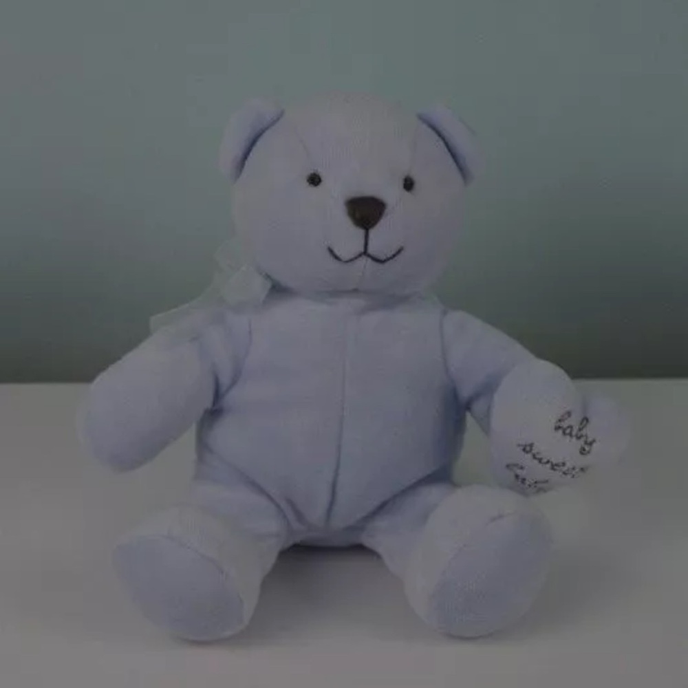 Hallmark Blue Teddy Bear Plush Stuffed Animal Toy Baby Sweet Heart Rattle 7.5"